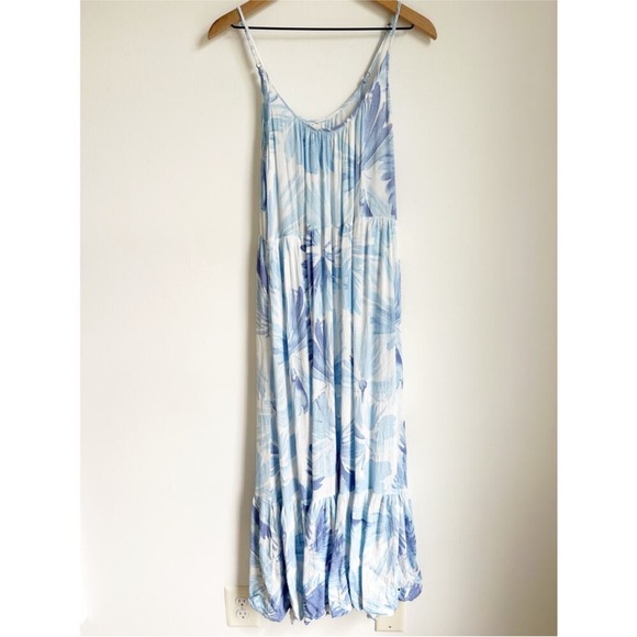 Z Supply Watercolor Lido Leaf Blue White Maxi Dress - Medium - Picture 3 of 6